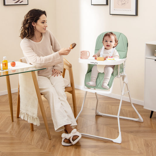 Easy Clean Compact Highchair with Removable Adjustable Tray and PU Seat Cushion, Green High Chairs Green at Gallery Canada