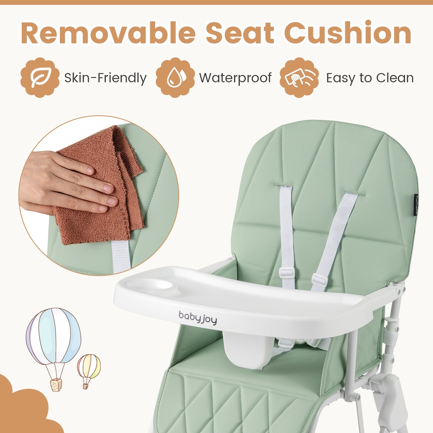 Compact Highchair, Removable Adjustable Tray, PU Seat Cushion, Green High Chairs at Gallery Canada