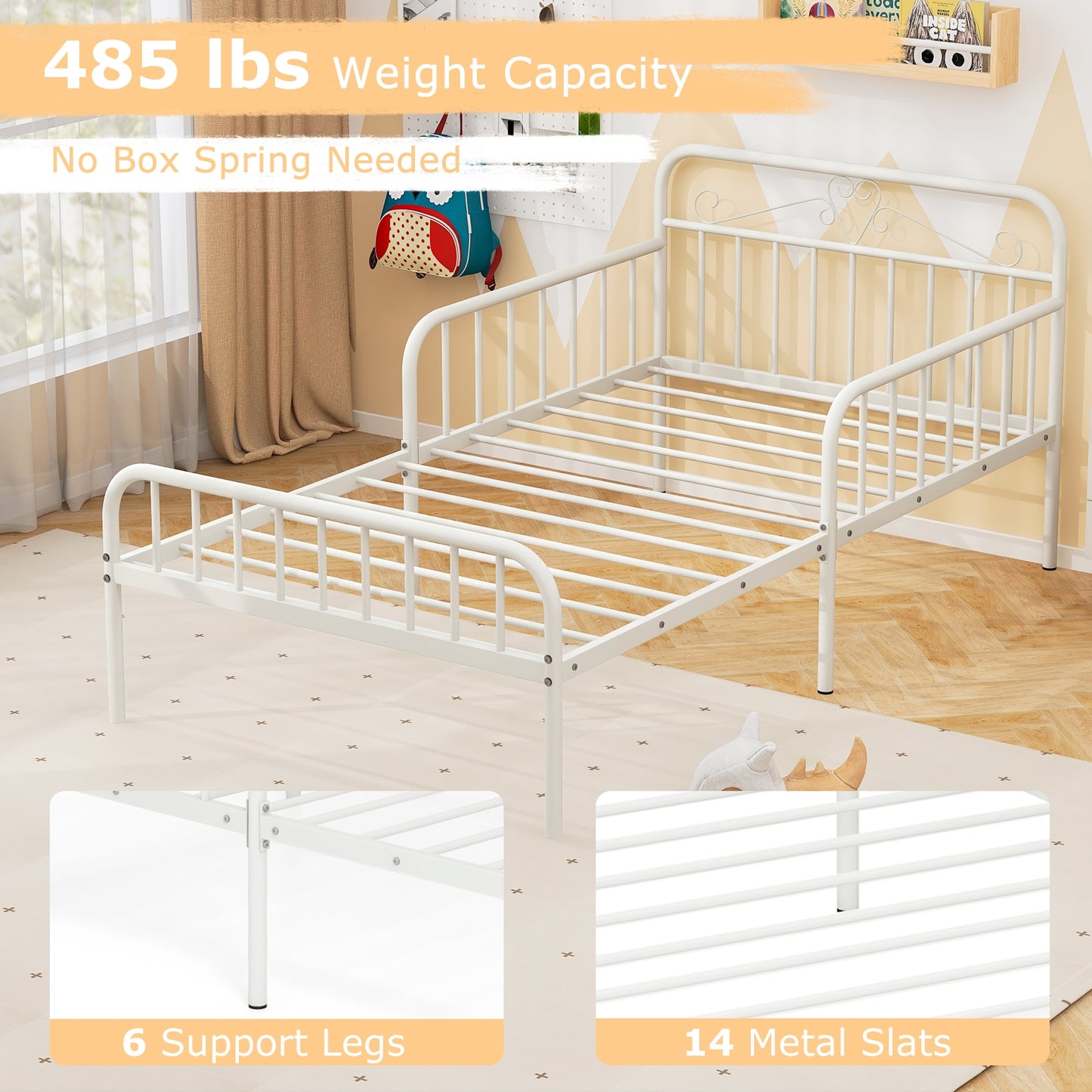 Twin Bed Frame With Headboard, Side Guardrails, White Simple Bed Frame at Gallery Canada