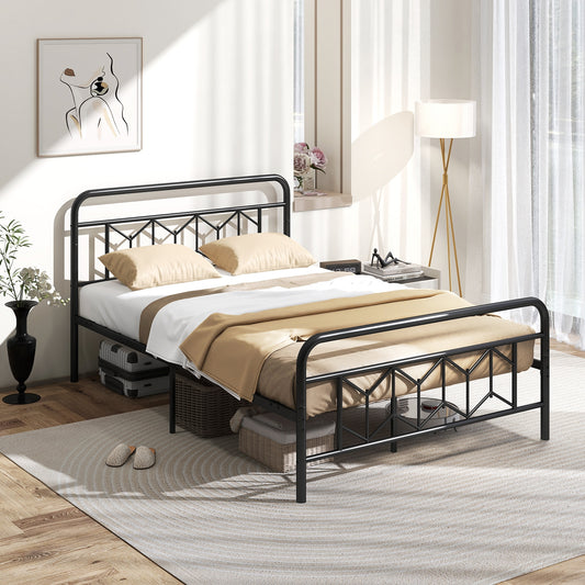 Full Size Platform Bed, High Headboard, Snap Lock Metal Slats, Black Simple Bed Frame Black at Gallery Canada