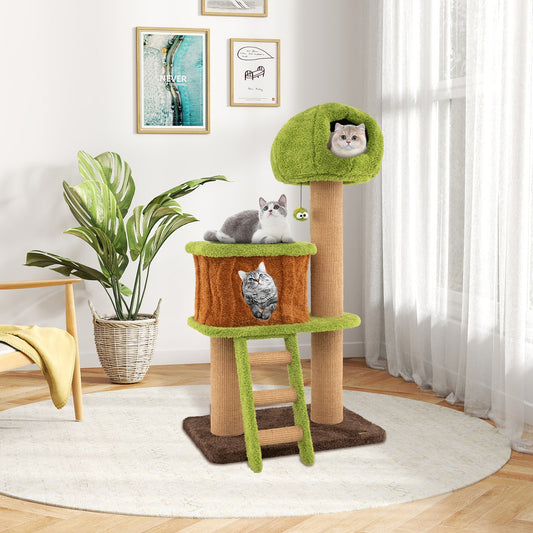 Cat Tree With Mushroom Nest, Climbing Ladder, Green