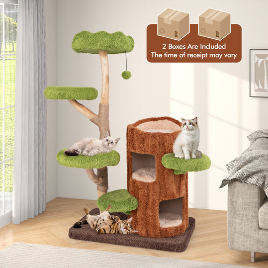 Multi-level Cat Tree with Double Decker Cat House and Sisal Panel, Brown Cat Supplies Brown at Gallery Canada