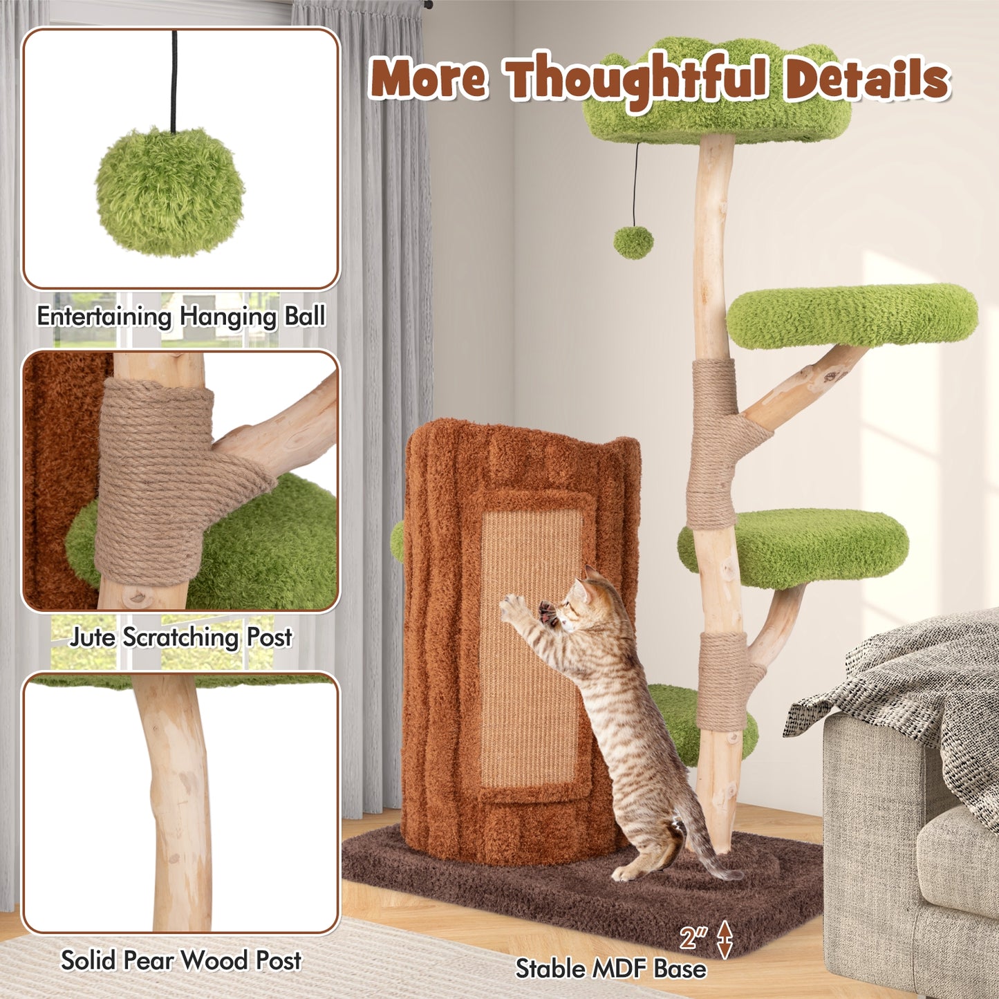 Multi-level Cat Tree with Double Decker Cat House and Sisal Panel, Brown Cat Supplies at Gallery Canada