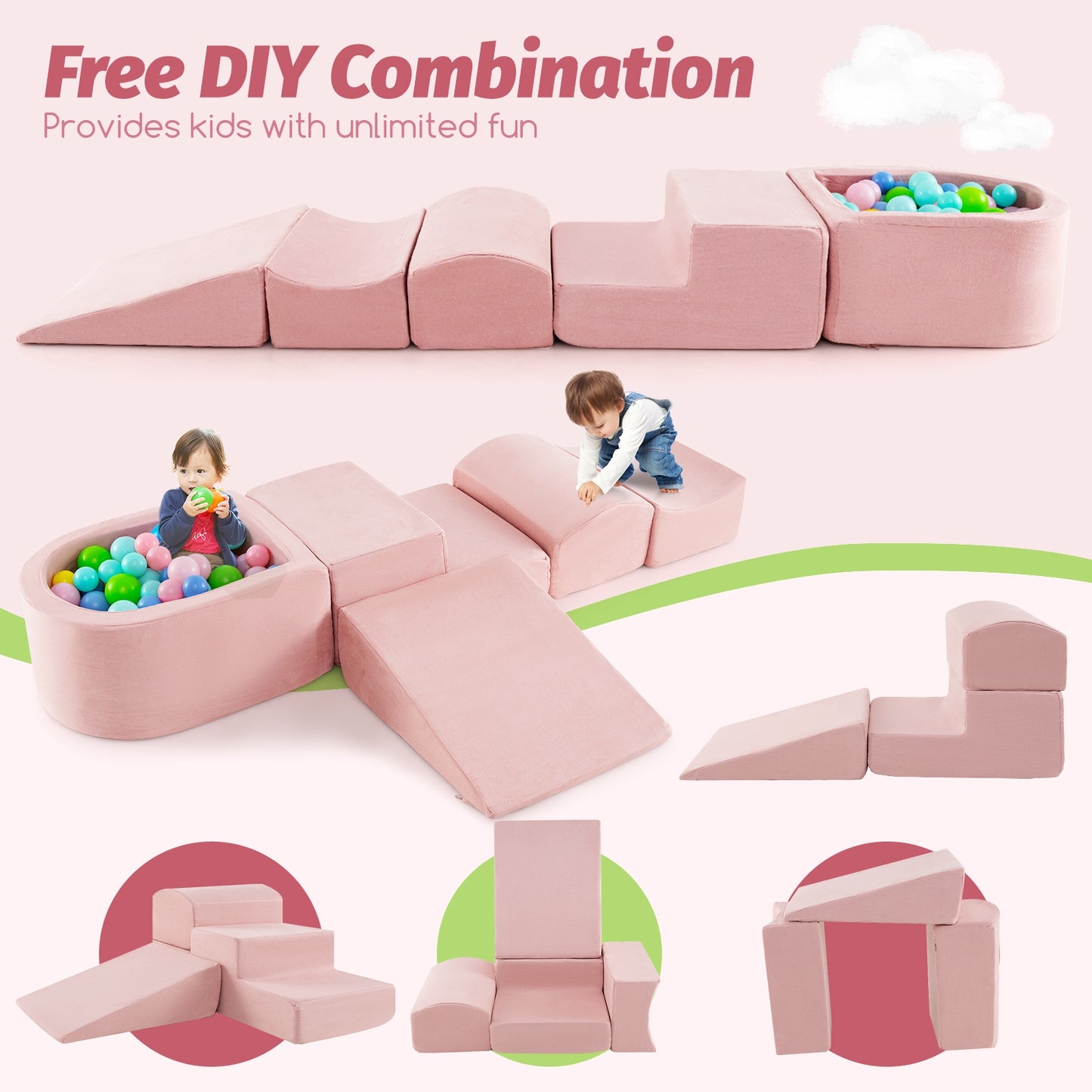 5-Piece Climb And Crawl Playset With Ball Pit, Pink Baby Gyms & Playmats at Gallery Canada