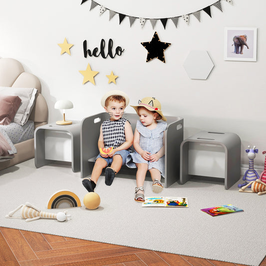 3 Pieces Kids Wooden Table and Chair Set, Gray Kids Table & Chair Sets Gray at Gallery Canada