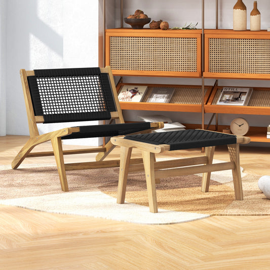 Mid Century Modern Accent Chair Farmhouse Handwoven Cordage with Ottoman Patio Dining Chairs Natural, Black at Gallery Canada