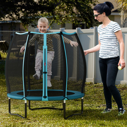 55 Inch Kids Trampoline With Safety Enclosure Net, Blue Trampolines Blue at Gallery Canada
