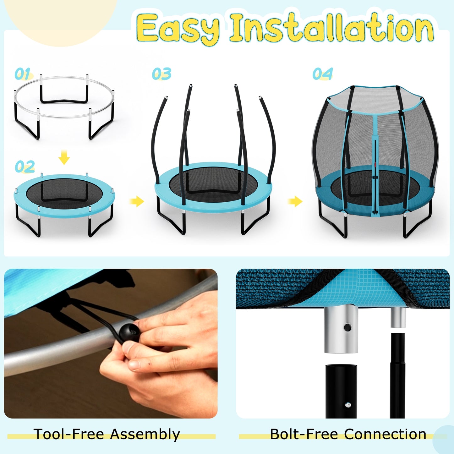 55 Inch Trampoline for Kids Toddler Mini Trampoline with Safety Enclosure Net, Blue Trampolines at Gallery Canada