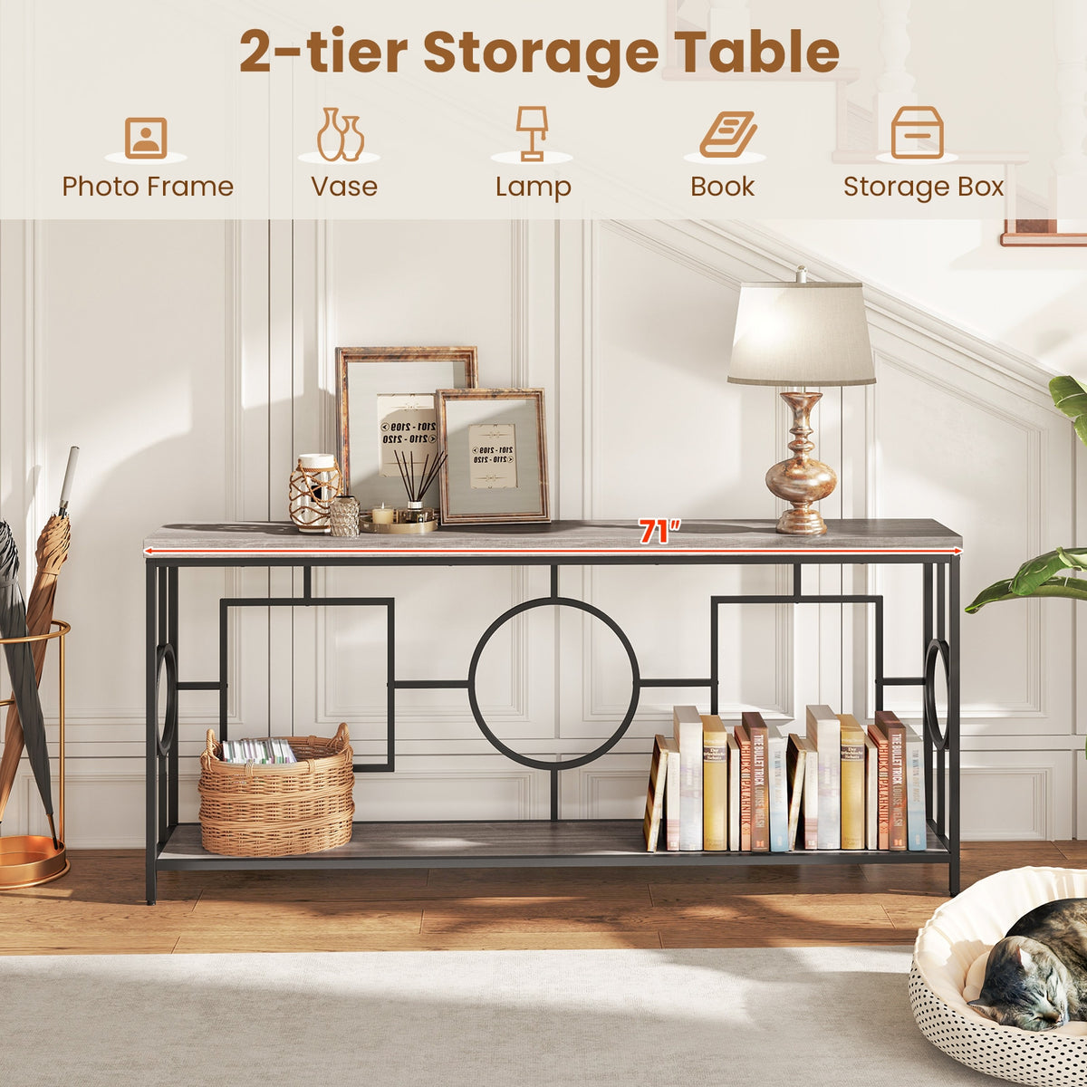 2-Tier Faux Marble Console Table, Storage Shelf, Rustic Brown Entertainment Centers & TV Stands at Gallery Canada