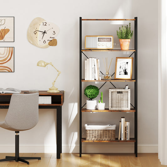 5-Tier Bookshelf, Open Shelves, Heavy Duty Metal Frame, Rustic Brown Bookcases Rustic Brown at Gallery Canada