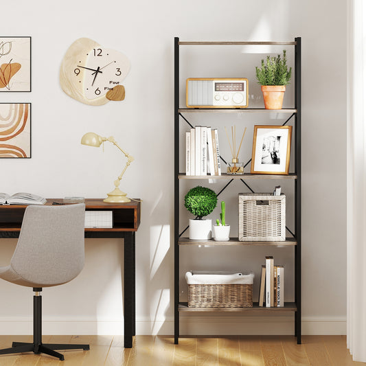 5-Tier Bookshelf, Open Shelves, Heavy Duty Metal Frame, Gray Bookcases Gray at Gallery Canada