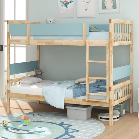 Twin Over Twin Bunk Bed with Ladder and Full-length Guardrails, Natural Bunk Bed Frame Natural at Gallery Canada