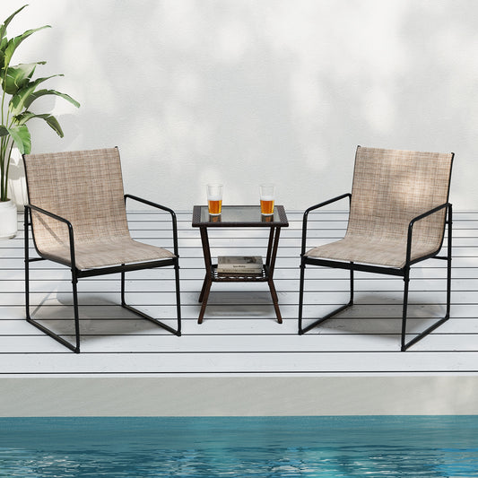 Outdoor Dining Chairs Set of 2, Patio Furniture with Breathable Seat, Brown