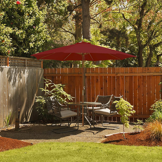 10 Feet Patio Umbrella with 8 Wooden Ribs and 3 Adjustable Heights, Wine Outdoor Umbrellas Wine at Gallery Canada