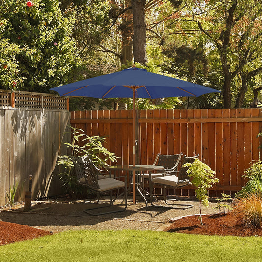 10 Feet Patio Umbrella, 8 Wooden Ribs, 3 Adjustable Heights, Navy Outdoor Umbrellas Navy at Gallery Canada