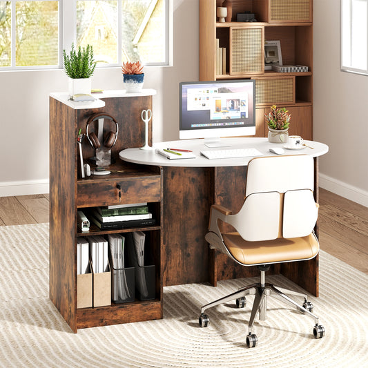 Modern Reception Desk, Oval Tabletop, Rustic Brown Computer Desks Rustic Brown at Gallery Canada
