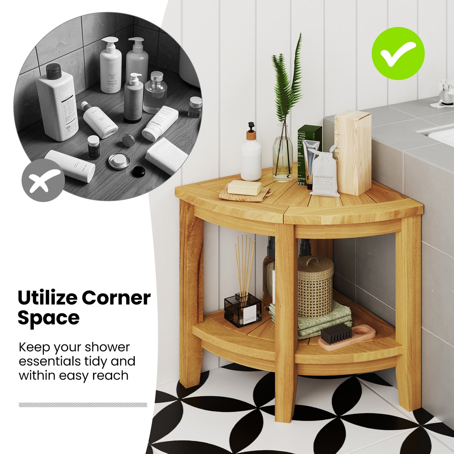 Teak Wood Shower Bench With Storage Shelf, Natural Bath Safety at Gallery Canada