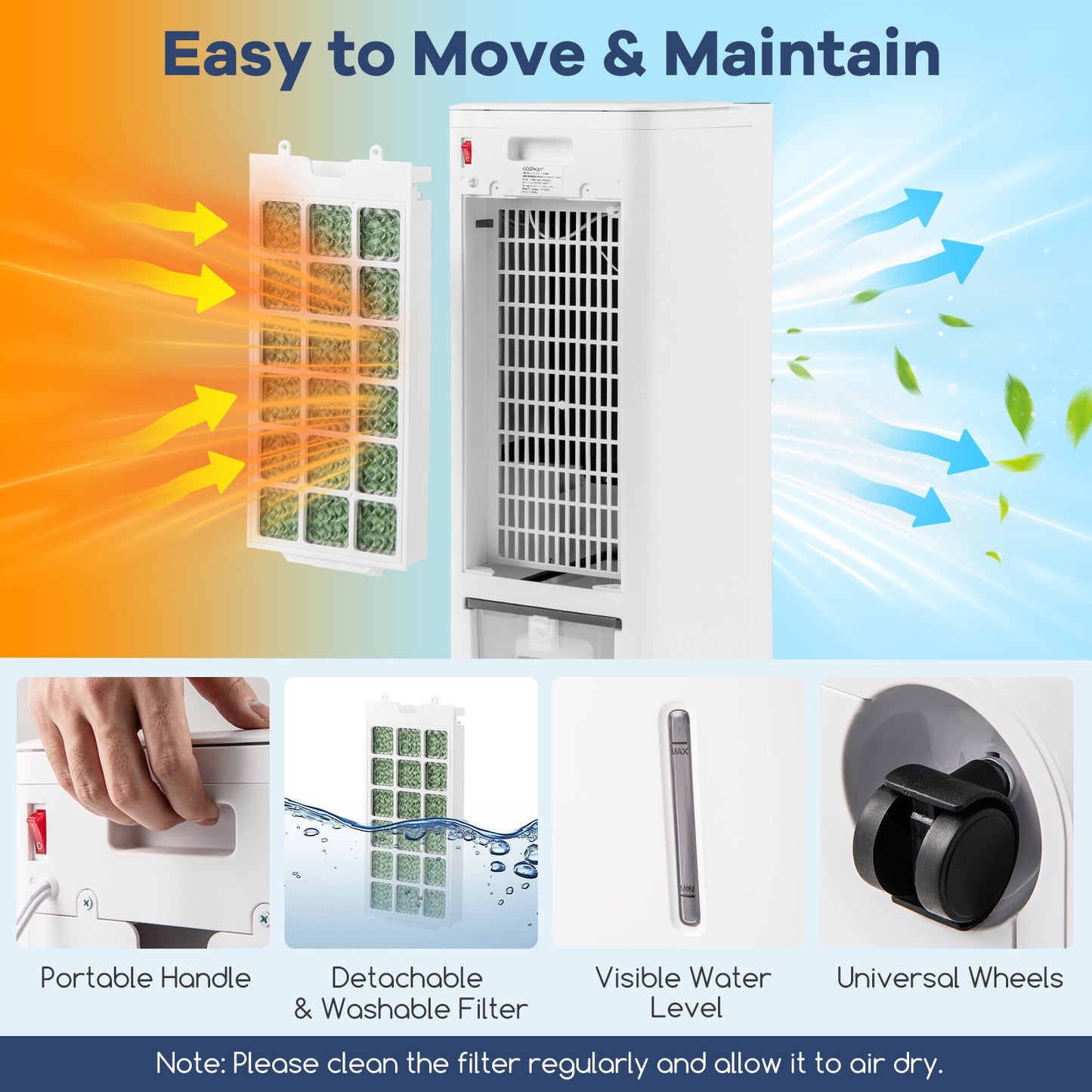 Evaporative Air Cooler Heater, 3 Modes 3 Speeds, 2 Ice Boxes, White Air Coolers at Gallery Canada