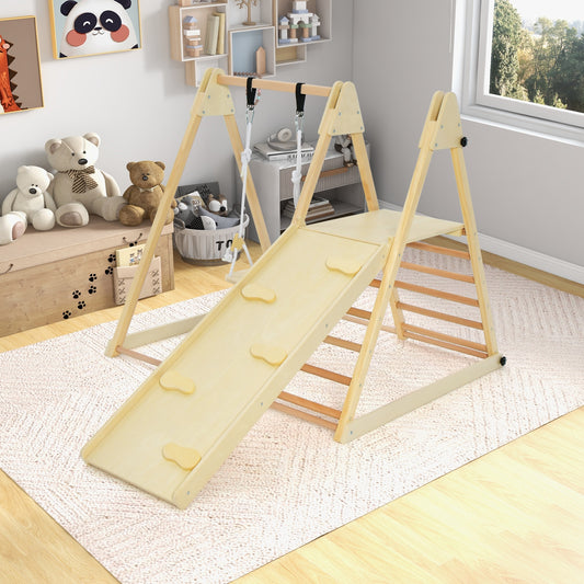 5-In-1 Foldable Climber Playset With Slide, Swing, Natural Climbers & Slides Natural at Gallery Canada