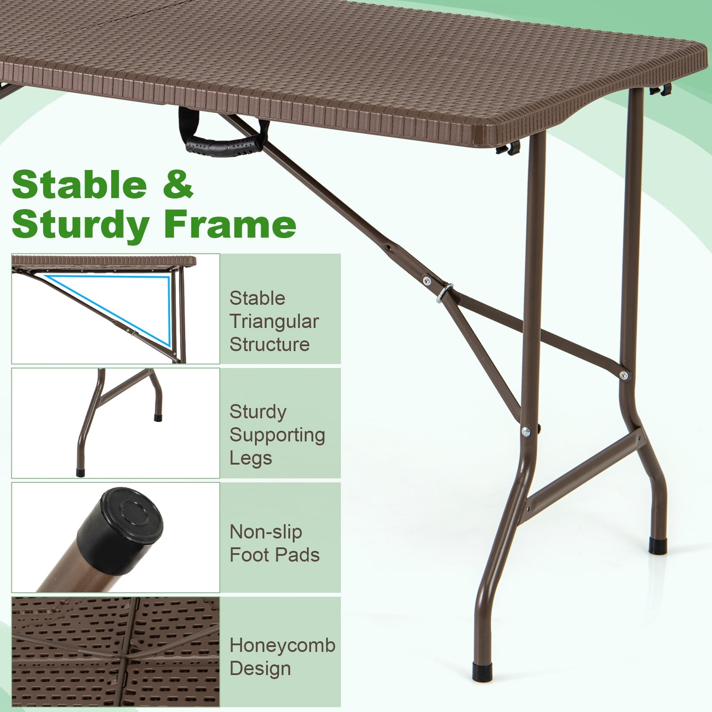 5FT Folding Picnic Table, Rattan Grain HDPE Tabletop, Sturdy Metal Frame, Coffee Patio Dining Tables at Gallery Canada