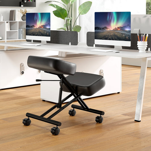 Height Adjustable Kneeling Chair, Posture Correction Stool, Black Kneeling Chairs Black at Gallery Canada