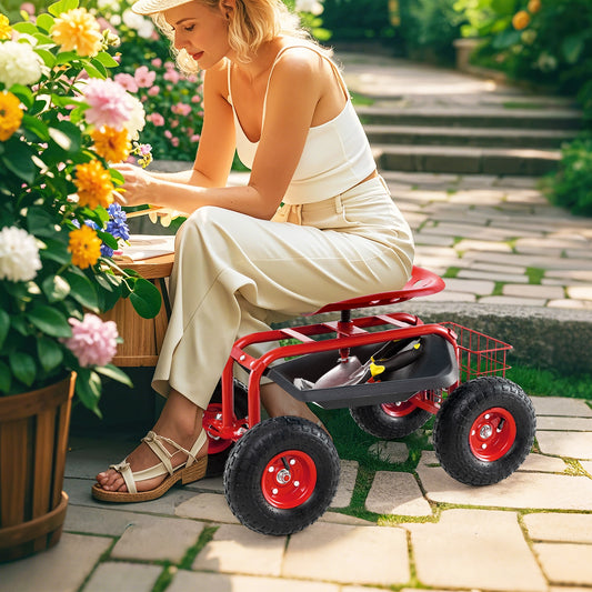 4-Wheel Rolling Garden Cart, Red Garden Carts Red at Gallery Canada