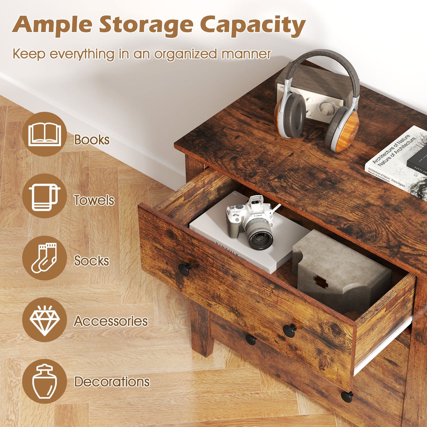 3 Drawer Dresser Chest, Rustic Brown Cabinets & Chests at Gallery Canada
