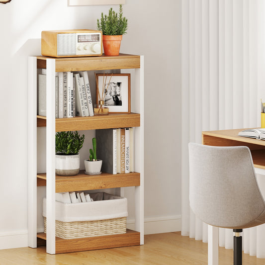 4 Tier Bookshelf Wooden Bookcase with Dual Anti-Tipping Kits, Natural Bookcases Natural at Gallery Canada