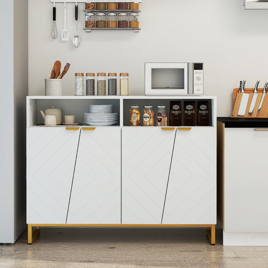 Modern Sideboard Cabinet, 4 Doors, Adjustable Shelves, White Sideboards Cabinets & Buffets White at Gallery Canada