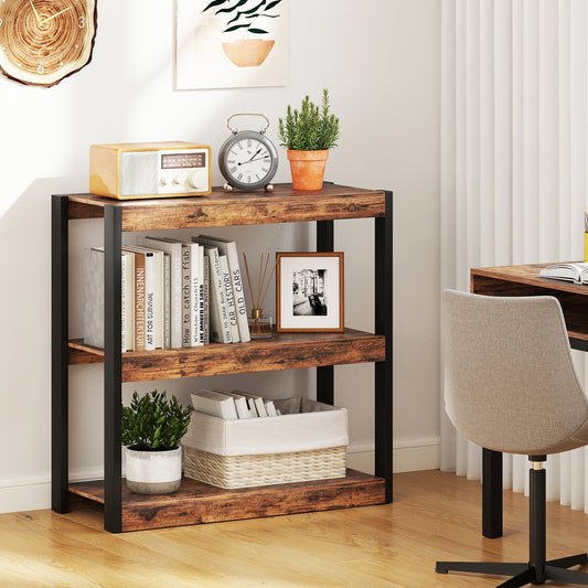 3 Tier Bookshelf Wooden Bookcase with Dual Anti-Tipping Kits, Rustic Brown Bookcases Rustic Brown at Gallery Canada
