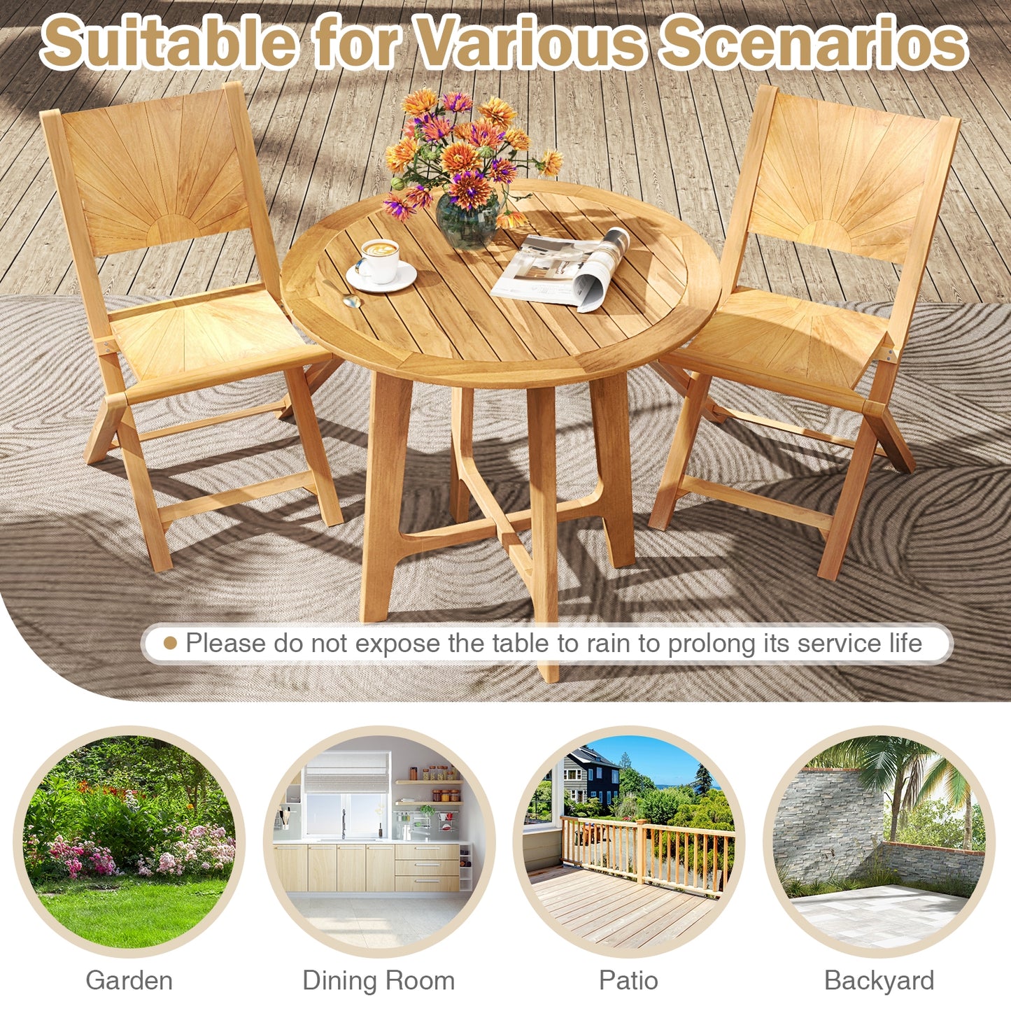 31.5 Inch Patio Dining Table, Slatted Tabletop, X-Shaped Frame, Natural Patio Dining Tables at Gallery Canada