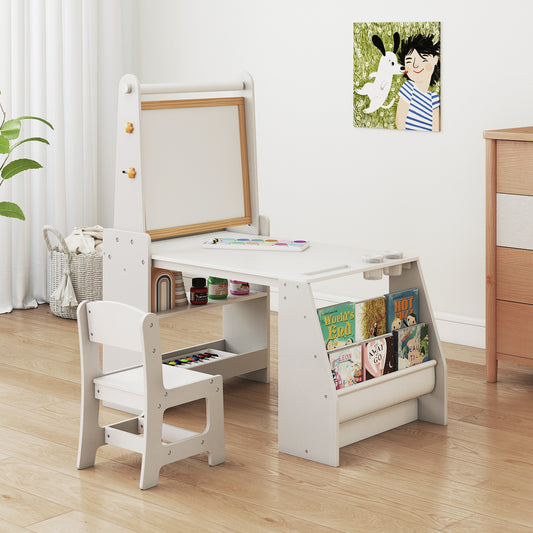 Kids Art Table And Chair Set With Easel, Grey