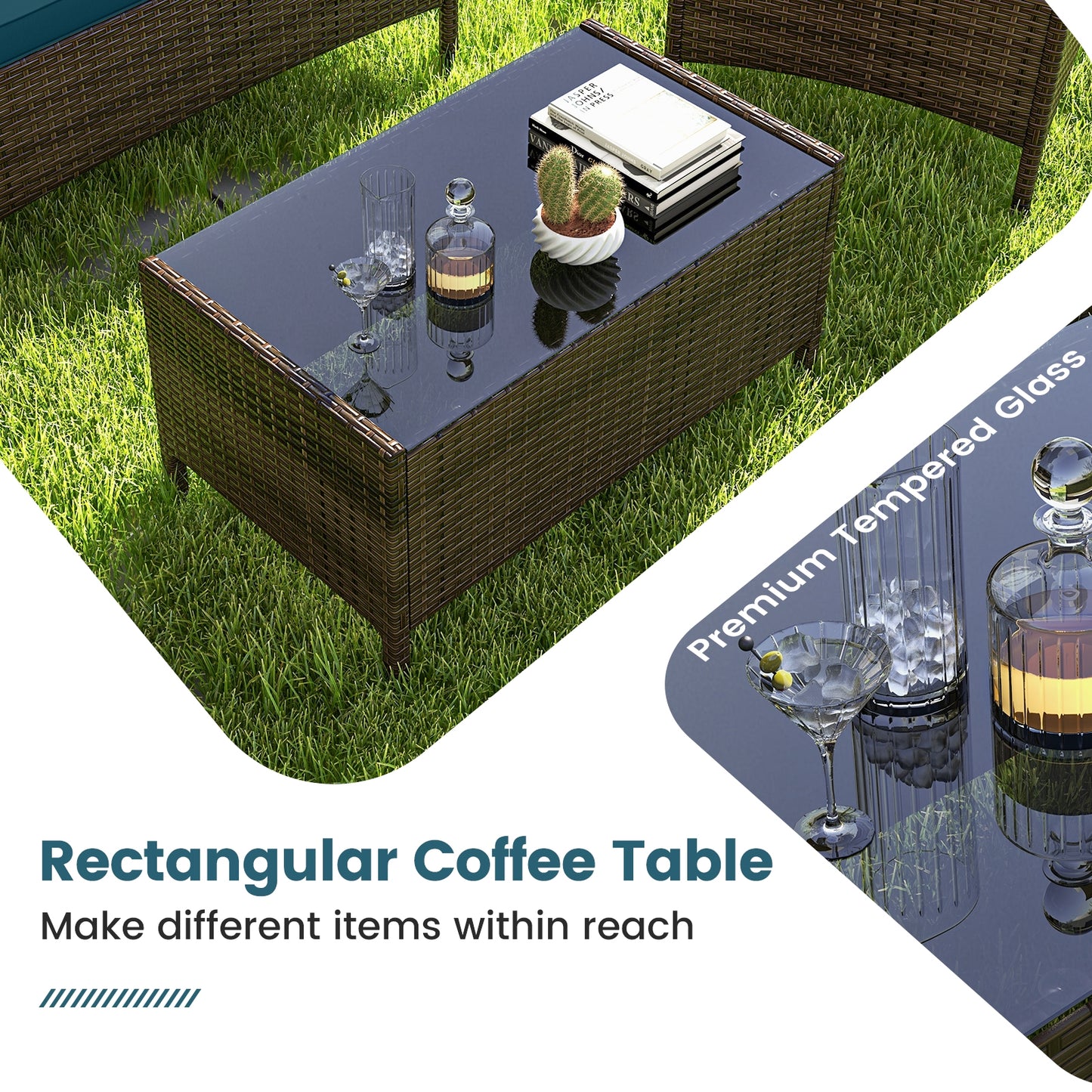 4 Piece Patio Rattan Conversation Set, Peacock Blue Patio Conversation Sets at Gallery Canada