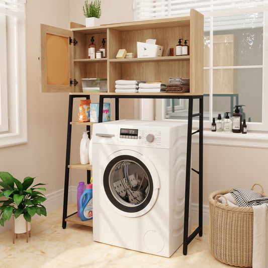 Over The Toilet Storage Cabinet, PE Rattan Door, Open Shelves, Natural Floor Cabinets Natural at Gallery Canada