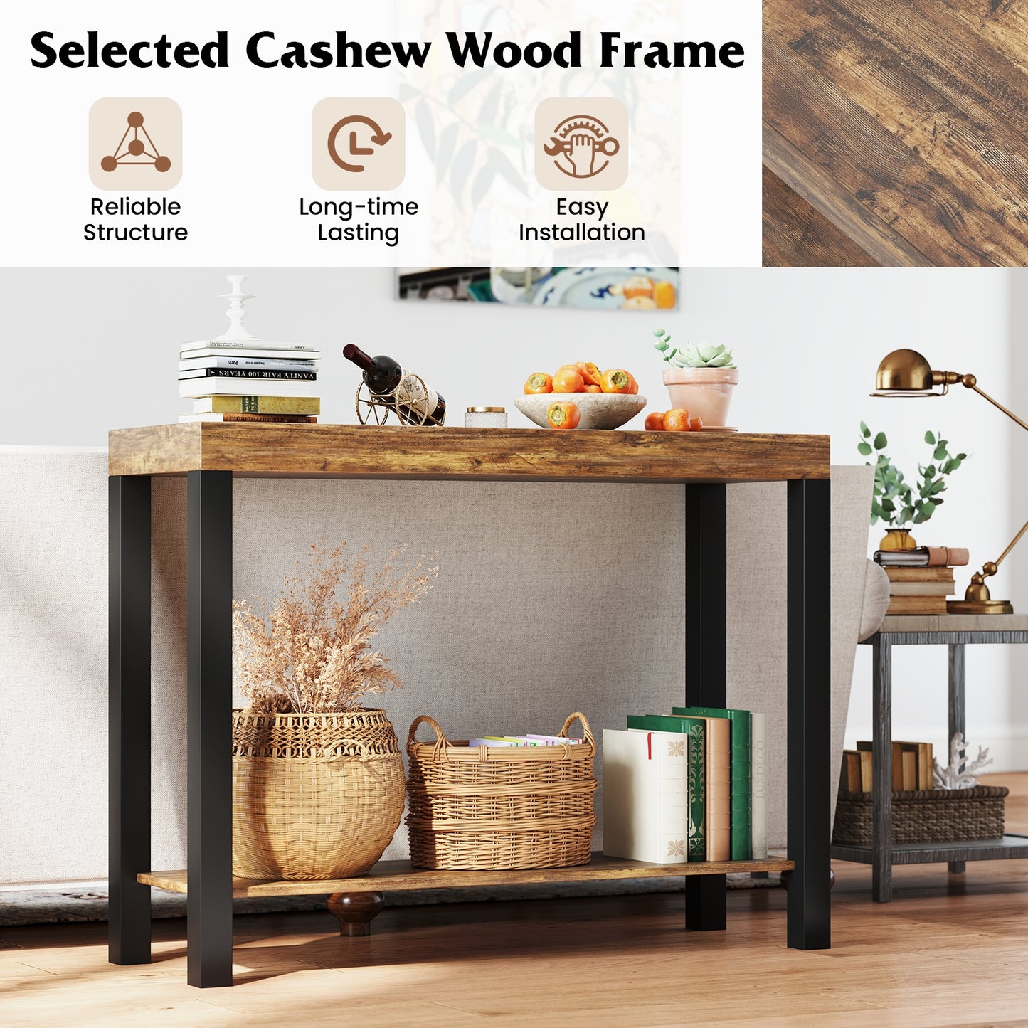 2-Tier Bar Table With Open Shelves, Rustic Brown Bar Tables at Gallery Canada
