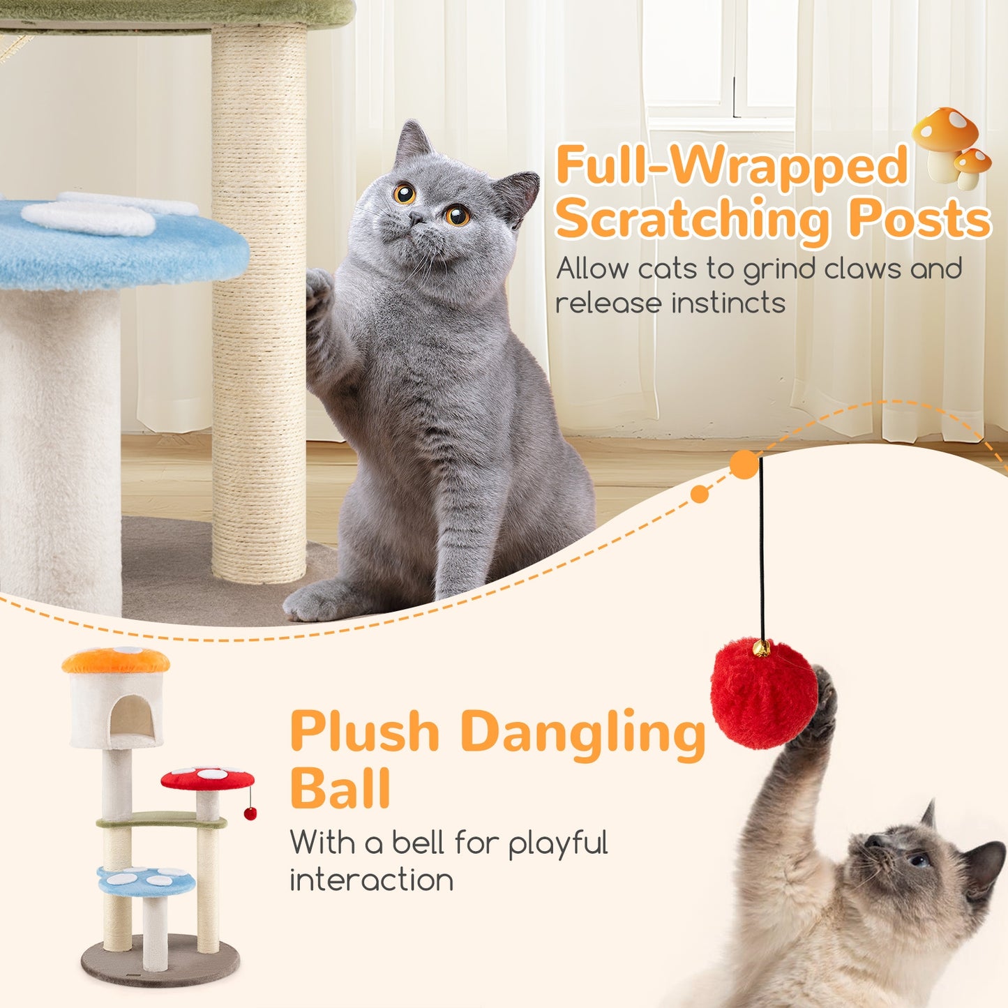 Mushroom Cat Tree, Sisal Scratching Posts, Condo, Padded Platforms, Multicolor Cat Trees Condos & Scratchers at Gallery Canada