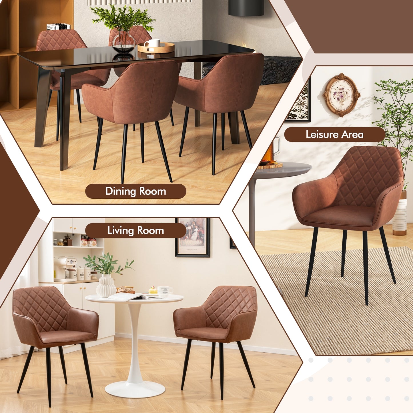 Dining Chair Set Of 2, Curved Backrest, Wide Seat, Coffee Dining Chairs at Gallery Canada