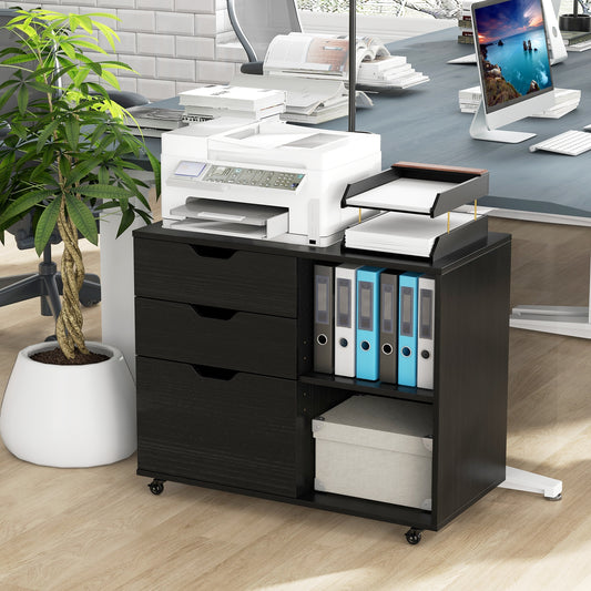 3-Drawer File Cabinet, Adjustable Shelf, Wheels, Letter Size, Black File Cabinets Black at Gallery Canada