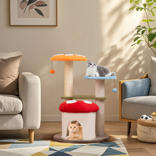35 Inch Tall Cat Tower with Sisal Scratching Posts Cat Condo and Padded Platforms, Multicolor Cat Trees Condos & Scratchers Multicolor at Gallery Canada