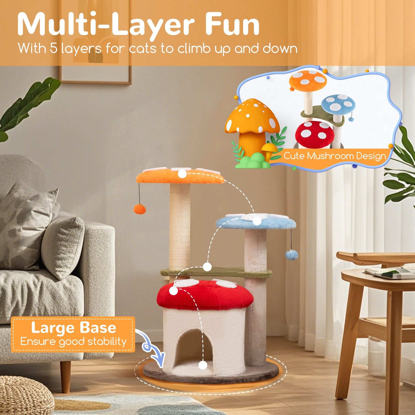 35 Inch Cat Tower, Sisal Scratching Posts, Padded Platforms, Multicolor Cat Trees Condos & Scratchers at Gallery Canada