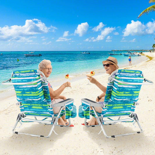 Foldable Beach Chair, Set of 2, Cup Holder, Storage Pockets, Green Beach & Lawn Chairs Green at Gallery Canada
