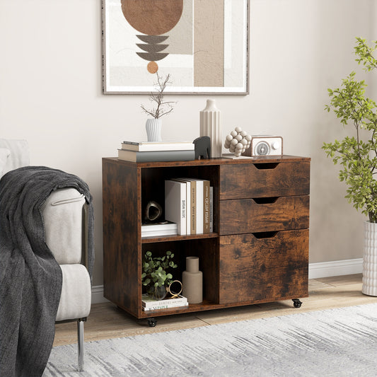 3-Drawer File Cabinet, Adjustable Shelf, Wheels, Letter Size, Rustic Brown File Cabinets Rustic Brown at Gallery Canada