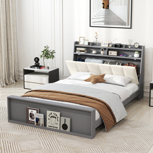 Full Size Bed Frame With Storage, Modern Platform, Gray
