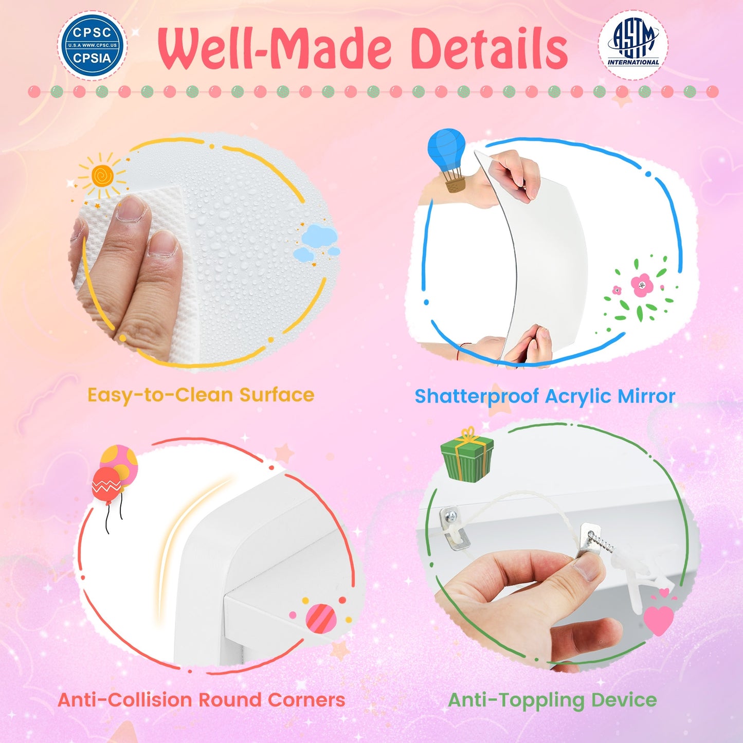 Kids Vanity Set with Lighted Mirror Makeup Desk and Chair Set with Drawers, White Kids Vanities at Gallery Canada