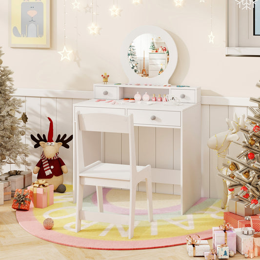 Kids Vanity Set with Mirror Princess Makeup Dressing Desk and Chair Set with Mirror, White Kids Vanities White at Gallery Canada