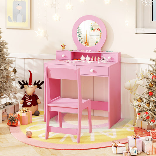 Kids Vanity Set With Mirror, Princess Makeup Dressing Desk And Chair, Pink Kids Vanities Pink at Gallery Canada