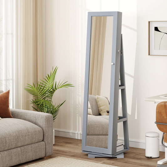 360° Rotatable 2-in-1 Lockable Jewelry Cabinet with Full-Length Mirror, Gray Jewelry Armoires Gray at Gallery Canada