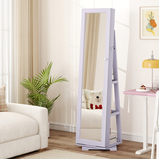 Rotatable 2-in-1 Lockable Jewelry Cabinet, Full-Length Mirror, Purple Jewelry Armoires Purple at Gallery Canada