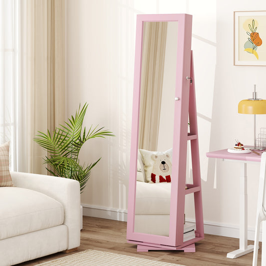 360° Rotatable 2-in-1 Lockable Jewelry Cabinet with Full-Length Mirror, Pink Jewelry Armoires Pink at Gallery Canada