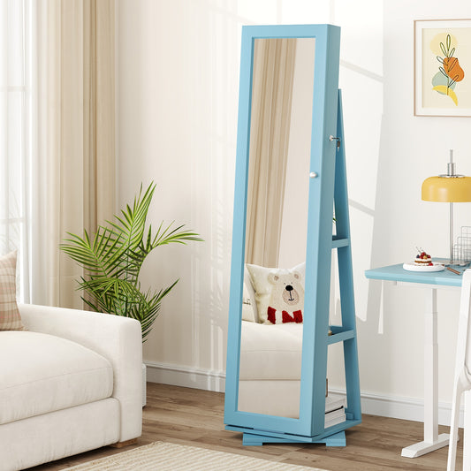Rotatable 2-in-1 Lockable Jewelry Cabinet, Full-Length Mirror, Blue Jewelry Armoires Blue at Gallery Canada